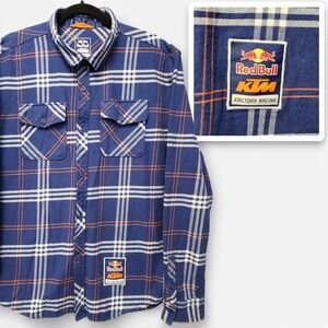 Red Bull KTM Factory Racing Flannel Shirt Mens Large (Fits as Medium) Blue Plaid